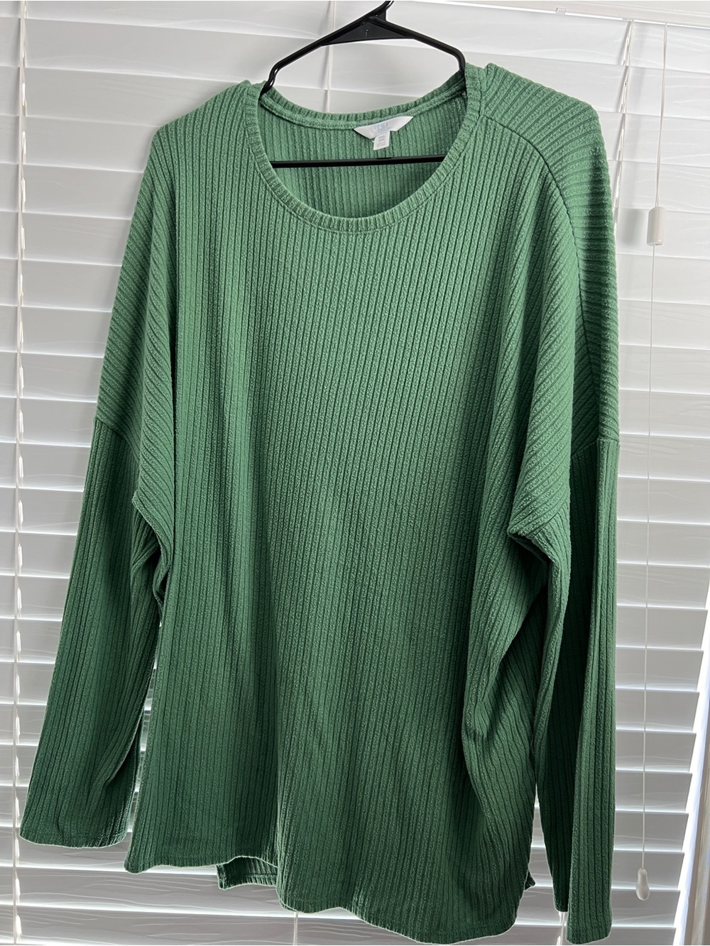 Green Ribbed Long-Sleeve Women's Sweater